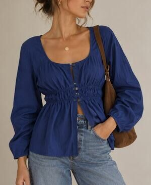 Sibling Womens Babydoll Empire Waist Top XS Navy Blue Scandi Boho Prairie Lagen